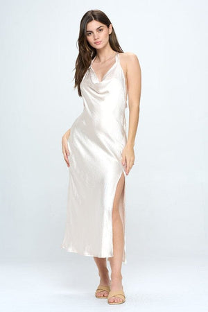 Satin Draped Halter Neck Dress One and Only Collective Inc 