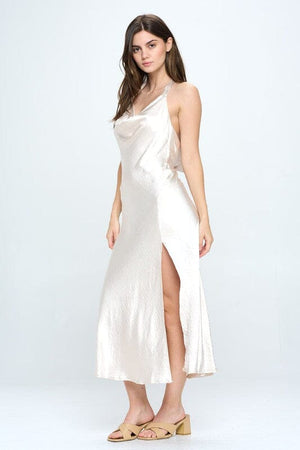 Satin Draped Halter Neck Dress One and Only Collective Inc 