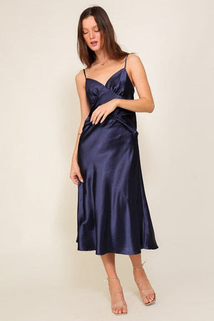 Satin Midi Flare Skirt TIMING Navy S 