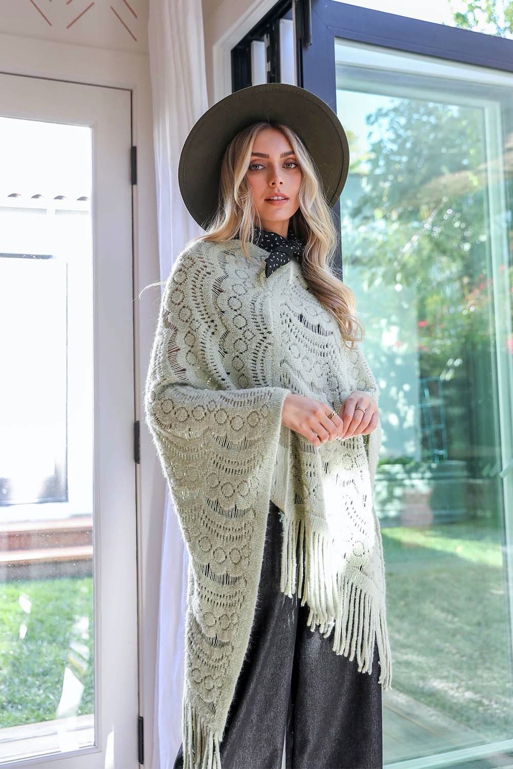 Scallop Lace Knit Poncho Rust Scallop Lace Knit Poncho Rust