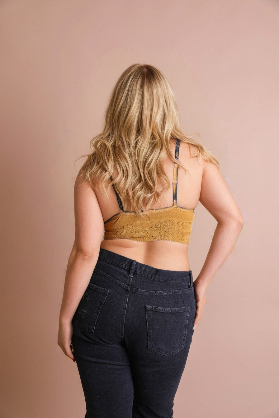 Seamless Padded Textured Brami Plus Size Mustard