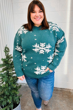 Season Greetings Hunter Green Puffy Snowflake Jacquard Sweater Bloom 2023 Winter Sale 