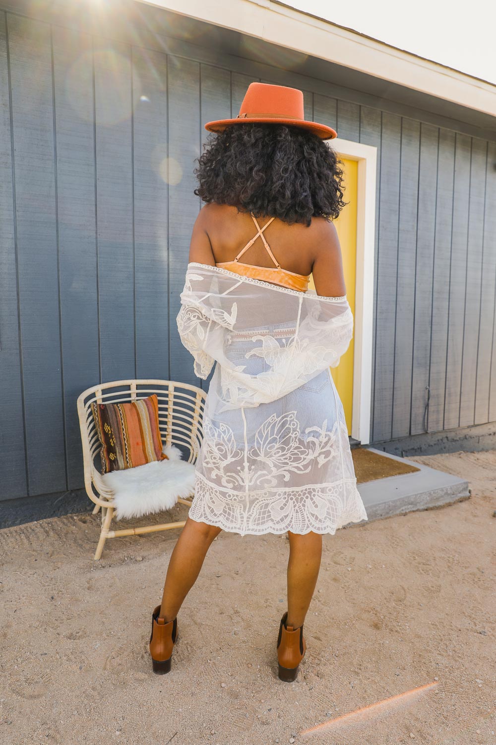 See-Through Embroidered Lace Kimono Ivory