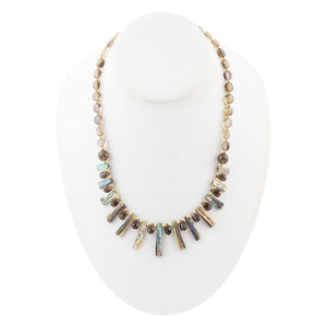 Sepia Sea Green Abalone Statement Golden Necklace