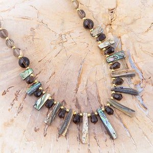Sepia Sea Green Abalone Statement Golden Necklace