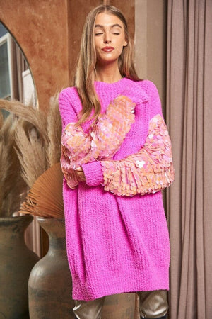 Sequin Sleeve Sweater Knit Tunic Top Davi & Dani 