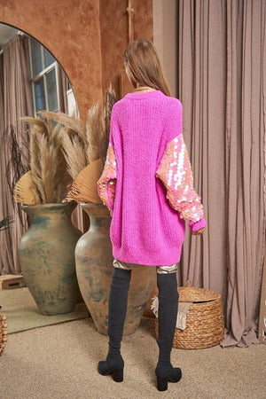 Sequin Sleeve Sweater Knit Tunic Top Davi & Dani 