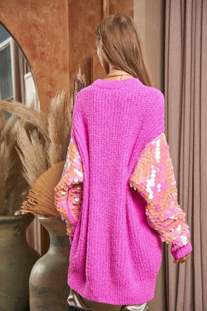 Sequin Sleeve Sweater Knit Tunic Top Davi & Dani 