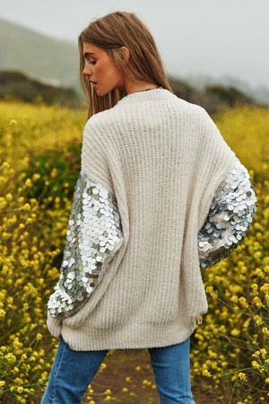 Sequin Sleeve Sweater Knit Tunic Top Davi & Dani 