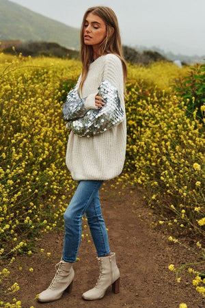 Sequin Sleeve Sweater Knit Tunic Top Davi & Dani 