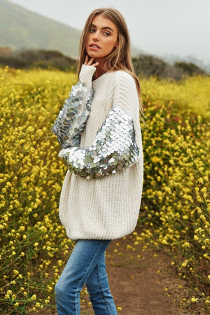 Sequin Sleeve Sweater Knit Tunic Top Davi & Dani 