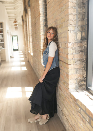 Serena Black Cotton Gauze Maxi Skirt