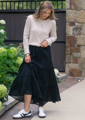 Serena Black Cotton Gauze Maxi Skirt