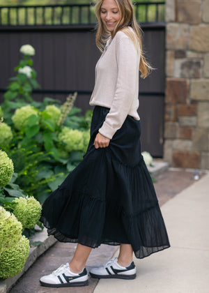 Serena Black Cotton Gauze Maxi Skirt