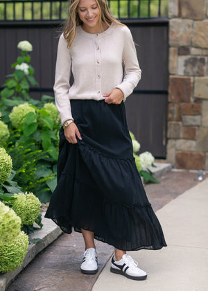 Serena Black Cotton Gauze Maxi Skirt