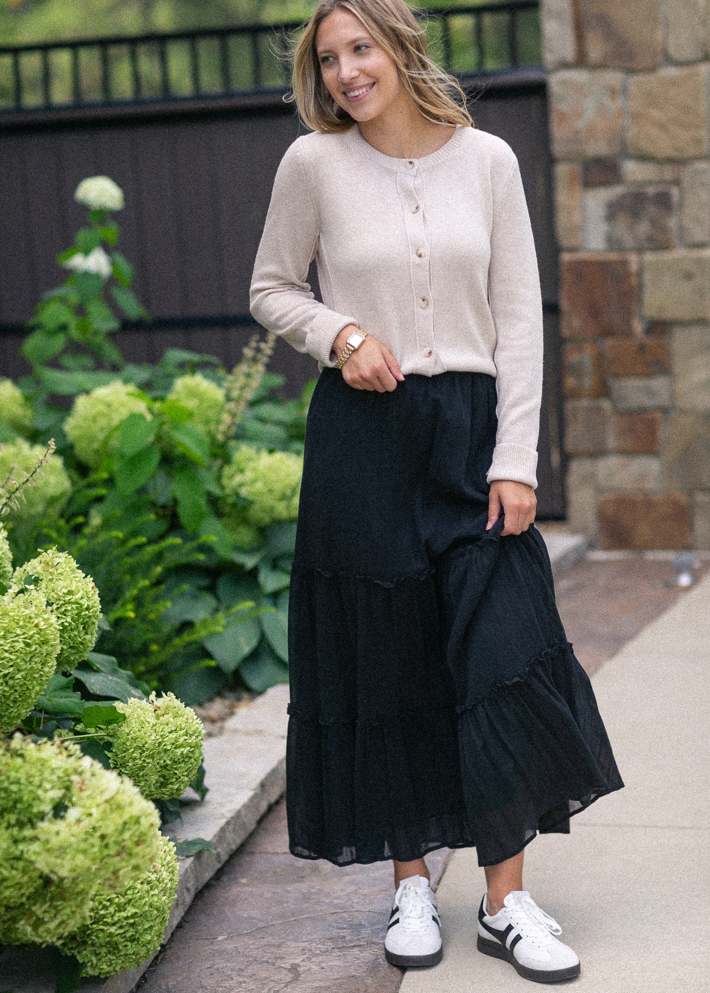Serena Black Cotton Gauze Maxi Skirt