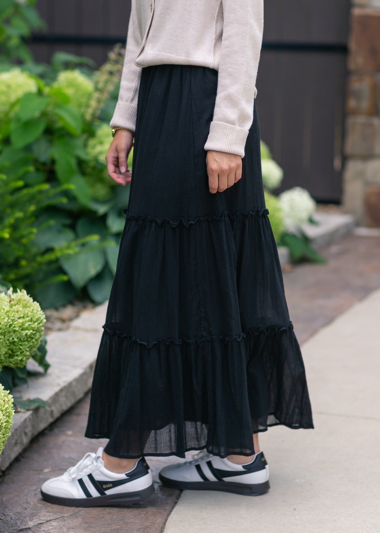 Serena Black Cotton Gauze Maxi Skirt