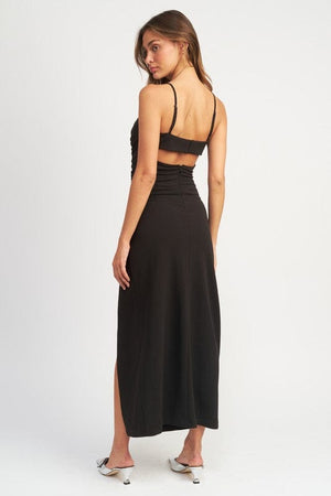 SIDE RUCHED MIDI DRESS WITH SPAGHETTI STRAPS Emory Park 