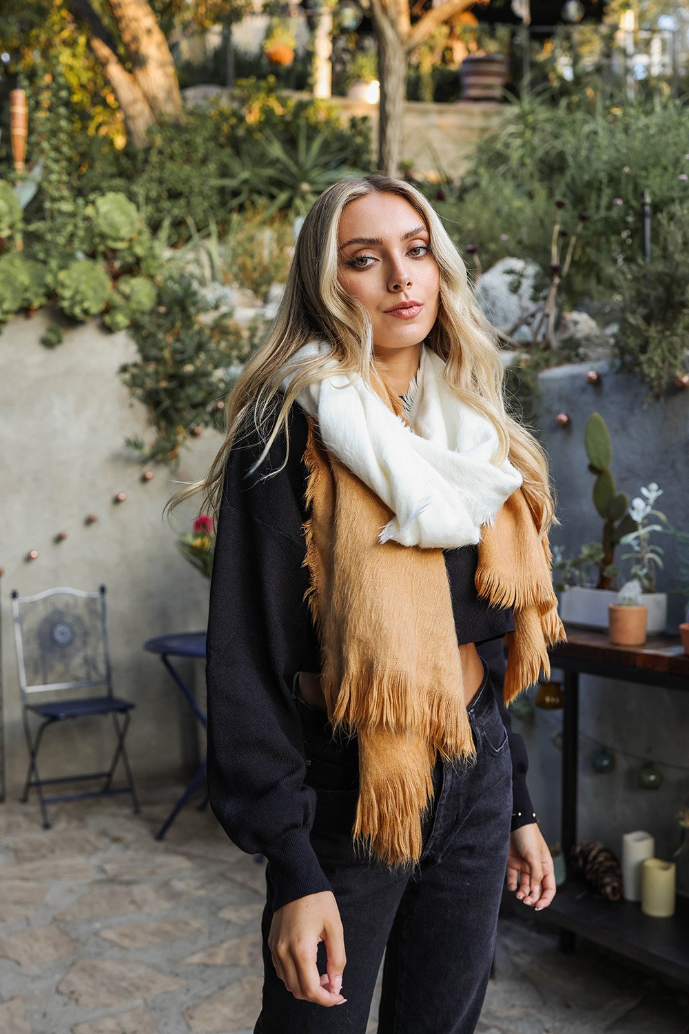Silky Wool Ombre Scarf Scarves Camel