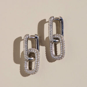 Silver Pavé Double Link Hoops
