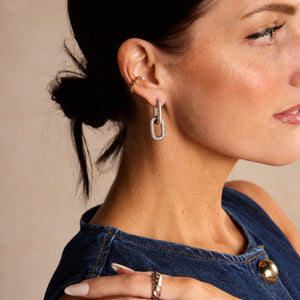 Silver Pavé Double Link Hoops