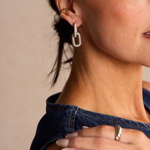 Silver Pavé Double Link Hoops