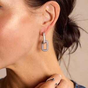 Silver Pavé Double Link Hoops