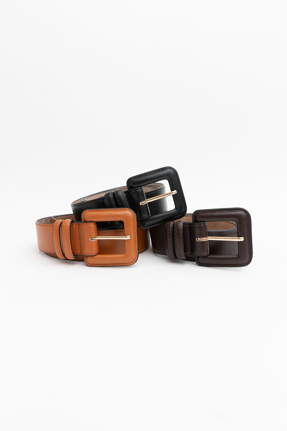 Sleek Square-Buckle Genuine Leather Belt Belts Leto Collection 