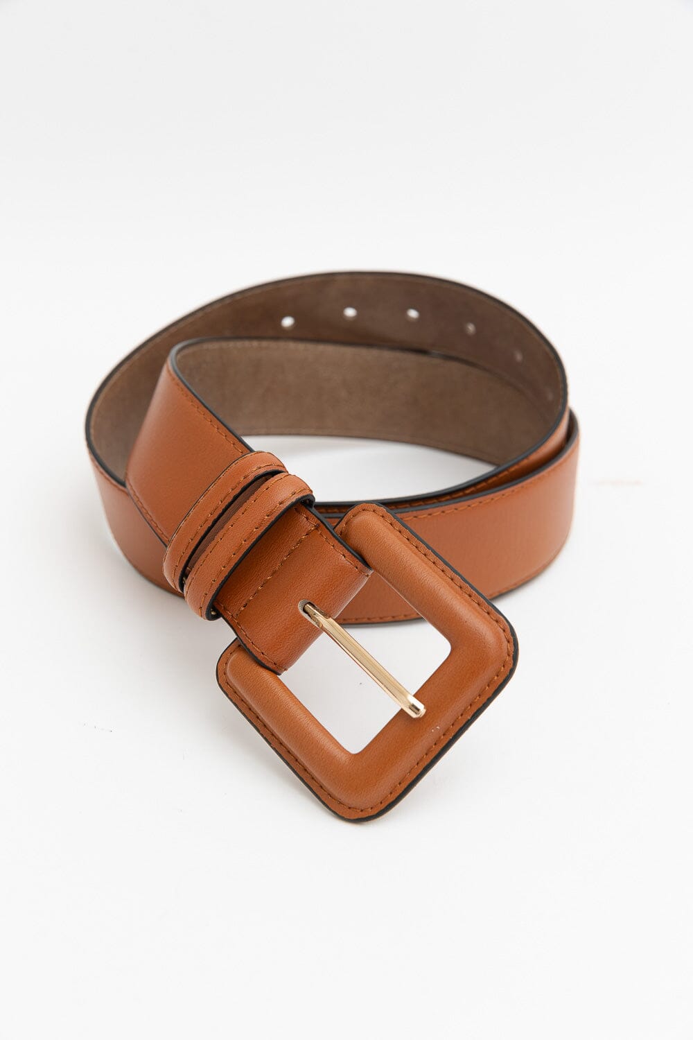 Sleek Square-Buckle Genuine Leather Belt Belts Leto Collection 