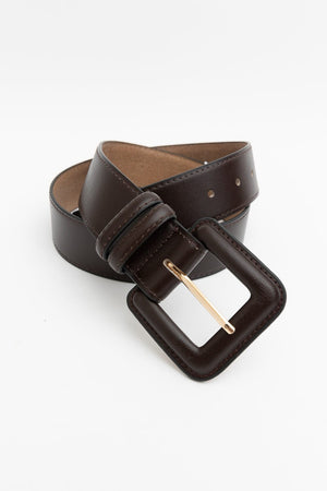 Sleek Square-Buckle Genuine Leather Belt Belts Leto Collection Dark Brown 