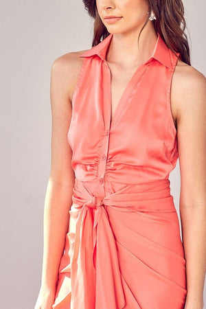 SLEEVELESS COLLAR FRONT TIE DRESS Do + Be Collection 