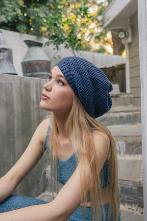Slouch Waffle Knit Beanie Beanies Leto Collection Blue 