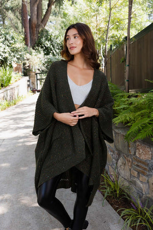 Snuggly Knit Haven Chunky Ribbed Pocket Ruana Ponchos Leto Collection 