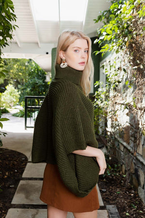 SnugStyle Turtleneck Ribbed Knit Poncho with Armholes Ponchos Leto Collection 