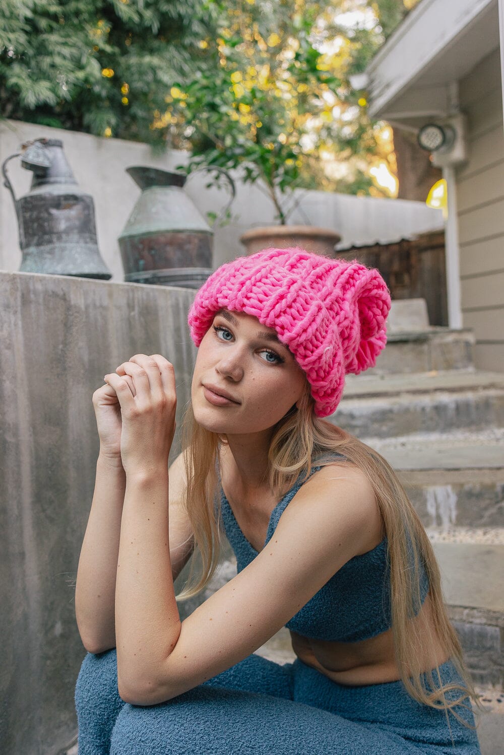 Soft Chunky Cable Knit Beanie Beanies Leto Collection Hot Pink 