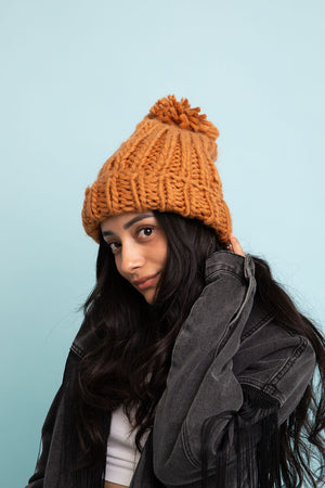 Soft Chunky Cable Knit Beanie Beanies Leto Collection Camel 