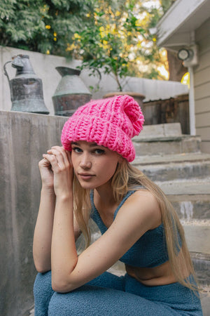 Soft Chunky Cable Knit Beanie Beanies Leto Collection Hot Pink 