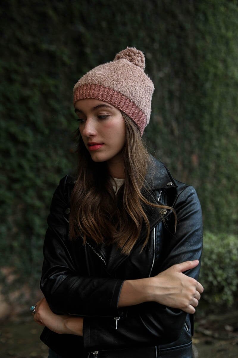 Soft Furry Pom Knit Beanie Hats & Hair Leto Collection Rose 