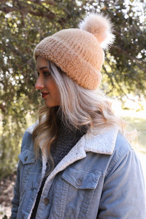 Soft Mohair Pom Beanie Hats & Hair Leto Collection Camel 