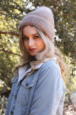 Soft Mohair Pom Beanie Hats & Hair Leto Collection Gray 