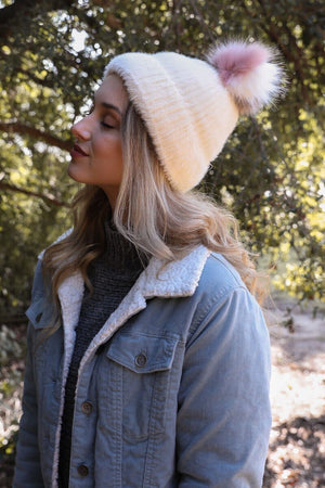 Soft Mohair Pom Beanie Hats & Hair Leto Collection Ivory 