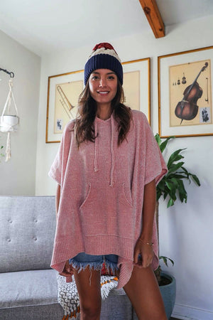 Soft Pullover Poncho Hoodie Ponchos Pink
