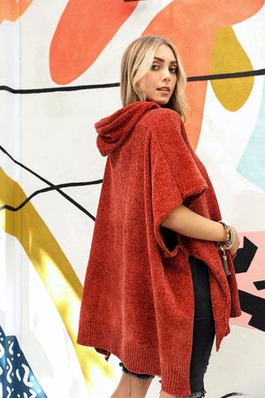 Soft Pullover Poncho Hoodie Ponchos Rust