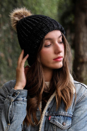 Soft Rib Knit Pom Beanie Hats & Hair Leto Collection Black 