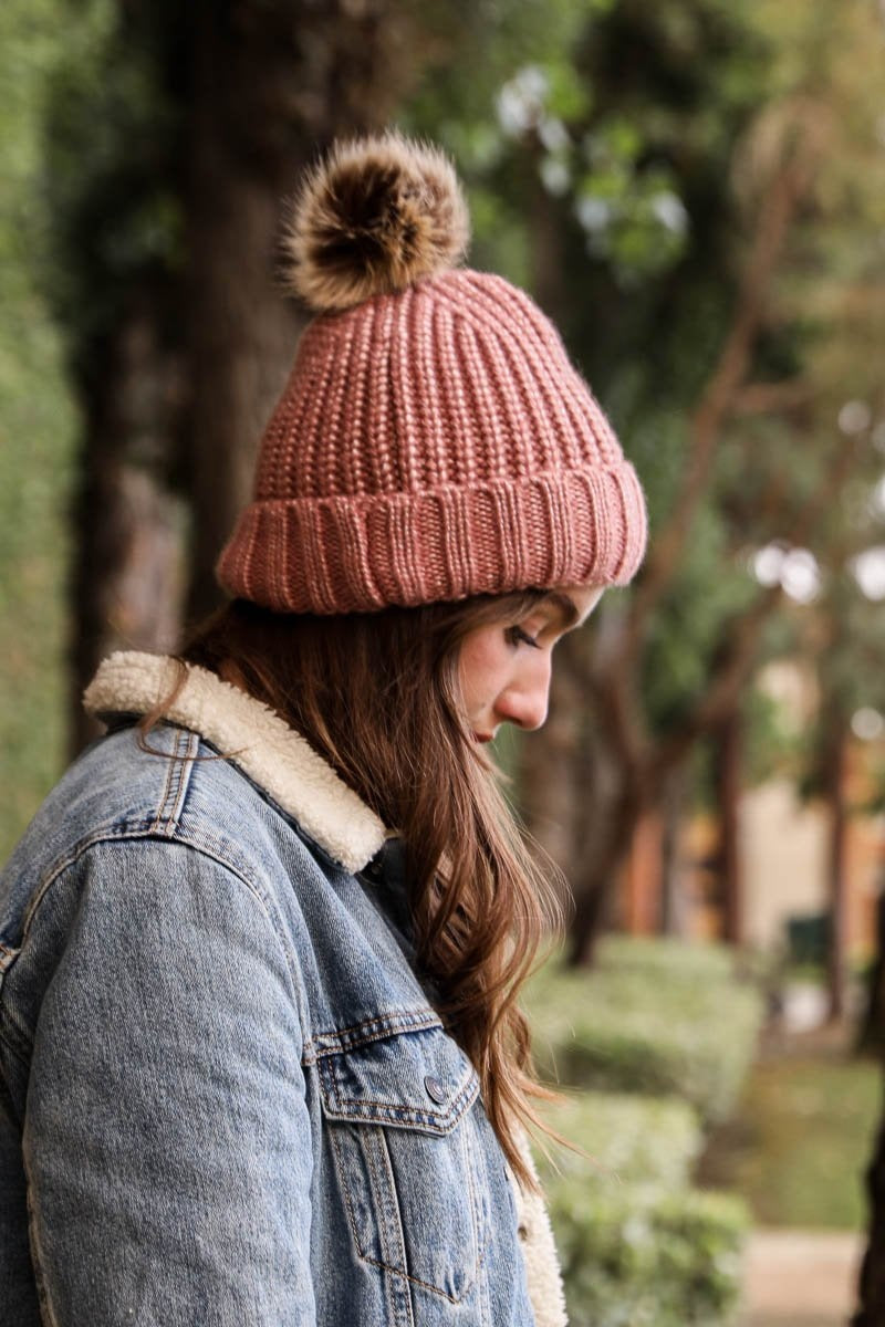 Soft Rib Knit Pom Beanie Hats & Hair Pink