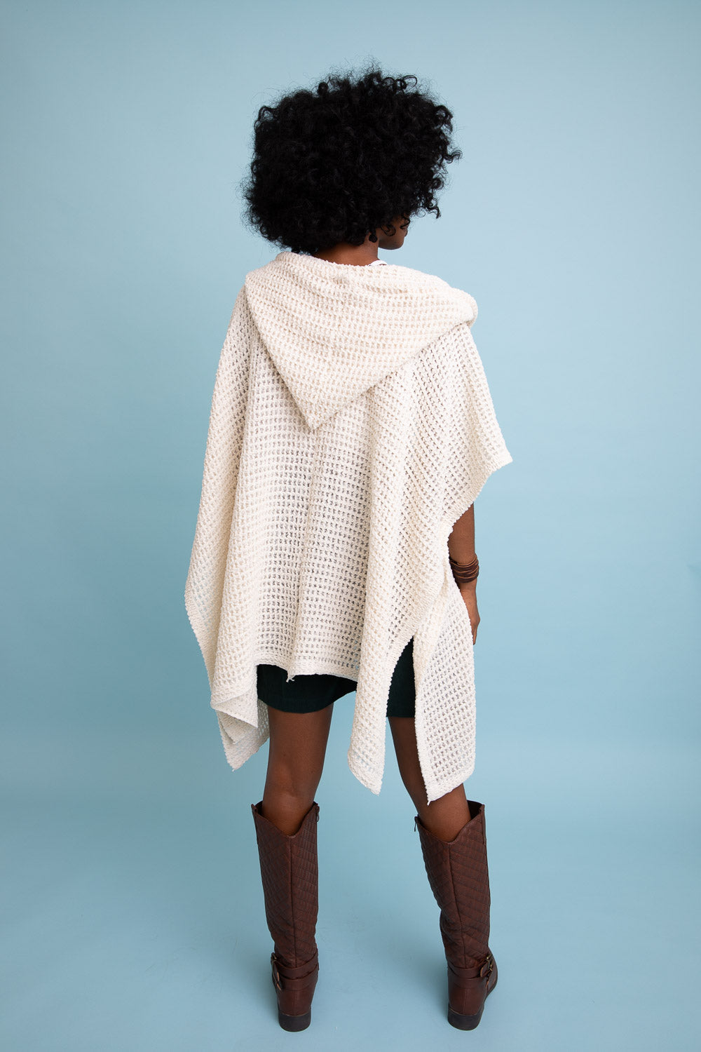 Soft Waffle Hooded Ruana 😊 Ponchos One Size / Ivory