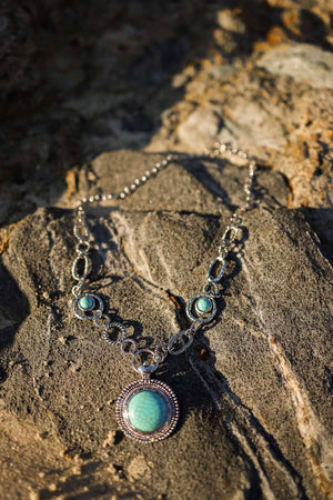 Soleil Turquoise & Silver Link Necklace Jewelry Leto Collection 