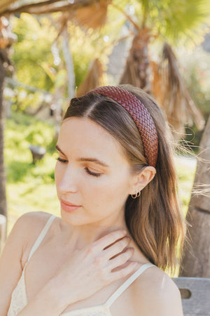 Solid Shade Woven Headband Accessories Leto Collection Brown 