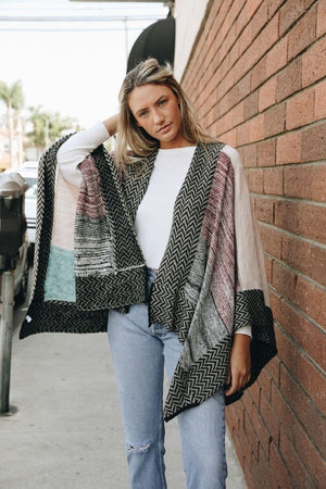 Space Knit Colorblock Ruana Ponchos Leto Collection 