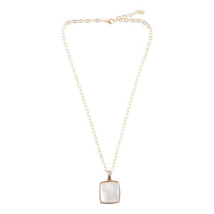 Squared Up White Mother of Pearl Golden Pendant Necklace